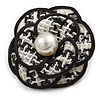 70mm Large Layered Black/White Fabric Flower Brooch/Hair Clip