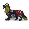 Multicoloured Enamel Spaniel Dog Brooch in Black Tone - 65mm Across