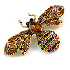 Large Crystal Bumble Bee Insect Brooch in Gold Tone - 75mm Across