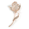 Exquisite Clear Crystal Rose Brooch In Gold Tone Metal - 70mm L