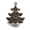 Green/Red Crystal Christmas Tree Brooch/ Pendant in Silver Tone - 50mm Tall
