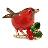 Red/Brown/Green Bullfinch Bird/ Robin In Gold Tone - 35mm Tall