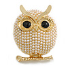 Cream Faux Pearl Owl Brooch in Gold Tone - 35mm Tall