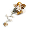 50mm D/Multi Shell and Freshwater Pearls Chain with Charms Asymmetric Flower Brooch/Slight Variation In Colour/Size/Shape/Natural Irregularities