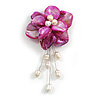 50mm D/Fuchsia Shell with Freshwater Pearl Bead Tassel Asymmetric Flower Brooch/Slight Variation In Colour/Size/Shape/Natural Irregularities