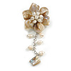 50mm D/Cream Shell and Freshwater Pearls Chain with Charms Asymmetric Flower Brooch/Slight Variation In Colour/Size/Shape/Natural Irregularities