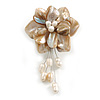 50mm D/Natural Shell with Freshwater Pearl Bead Tassel Asymmetric Flower Brooch/Slight Variation In Colour/Size/Shape/Natural Irregularities