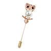 Gold Tone Clear Crystal, Faux Glass Pearl Owl Lapel, Hat, Suit, Tuxedo, Collar, Scarf, Coat Stick Brooch Pin - 65mm L