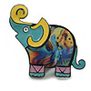Multicoloured Enamel Elephant Brooch in Black Tone - 45mm Across
