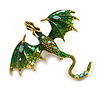 Striking Green Enamel Crystal Dragon Brooch/ Pendant in Gold Tone - 70mm Across