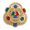 Victorian Style Multicoloured Stone Corsage Brooch in Gold Tone - 50mm Across