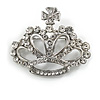 Clear Crystal Crown Brooch in Silver Tone Metal - 45mm Across