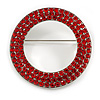 Red Crystal Open Cut Circle Brooch In Rhodium Plating - 50mm