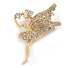 Clear Crystal Fairy Brooch In Gold Tone Metal - 50mm L