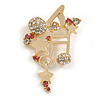 Musical Notes and Stars Crystal Brooch in Gold Tone - 50mm Tall