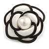 White/Black Fabric Layered Rose Flower Brooch/Hair Clip - 60mm Across