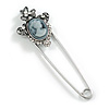 Clear Crystal Grey Cameo Safety Pin Brooch In Silver Tone - 70mm L