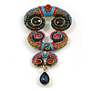 Oversized Multicoloured Crystal Exotic Charm Brooch in Gold Tone - 10cm Long