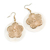 Round Shell Floral Earrings (White)