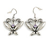 Vintage Silver Tone Butterfly Drop Earrings