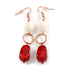 Fancy Bead Drop Earrings (Red&White)