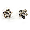 Tiny Diamante Floral Stud Earrings (Silver&Clear)
