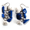 Blue & White Semiprecious Chip Drop Earrings (Silver Tone)