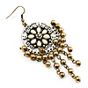 Floral Bead Drop Earrings (Bronze & White Tone) - 9cm Drop