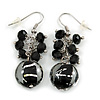Black & Transparent Glass Bead Drop Earrings (Silver Tone Metal) - 4.5cm Length