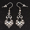Burn Silver AB Crystal Drop Earrings - 4cm Length