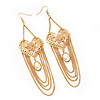 Long Chain 'Cameo' Heart Drop Earrings (Gold Plated Metal) - 13cm Length