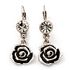 Burn Silver Rose Drop Earrings - 4.5cm Length