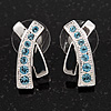Silver Plated Light Blue Crystal 'Cross' Metal Stud Earrings - 2cm Length