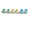 Tiny Yellow/ Green/ Blue Enamel Diamante Sweet 'Cherry' Stud Earring Set In Silver Tone Metal - 10mm D