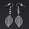 Delicate Filigree 'Leaf' Drop Earrings In Silver Plating - 5cm Length