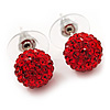 Red Swarovski Crystal Ball Stud Earrings In Silver Plated Finish - 9mm Diameter