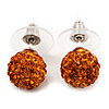 Orange Swarovski Crystal Ball Stud Earrings In Silver Plated Finish - 9mm Diameter