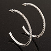 Slim Clear Diamante Hoop Earrings In Silver Plating - 5cm Diameter