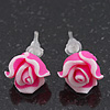 Children's Pretty Pink Acrylic 'Rose' Stud Earrings With Acrylic Backings - 9mm Diameter