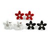 Set of 3 Children's Enamel Daisy Stud Earrings in Red/ Black/ White - 13mm D