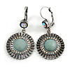 Burn Silver Round Diamante Turquoise Coloured Acrylic Drop Earrings - 5cm Length