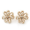 White Enamel Dimensional Floral Stud Earrings In Gold Plated Metal - 2.5cm in diameter