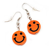 Children's Small Bright Orange 'Happy Face' Acrylic Drop Earrings In Silver Plating - 3cm Length