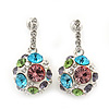 Multicoloured Crystal Ball Drop Earrings In Silver Plating - 3cm Length