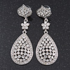 Swarovski Crystal Teardrop Earrings In Silver Plating - 7cm Length