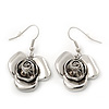 Silver Plated 'Rose' Drop Earrings - 4cm Length