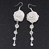 Light Silver Tone Mesh Crystal 'Rose' Drop Earrings - 8cm Length