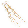 Long Tassel With Crystal Bow Earrings In Gold Plated Metal - 15cm Length