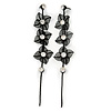 Long Black Floral Filigree Drop Earrings - 12.5cm Length