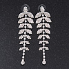 Long Crystal 'Leaf' Earrings In Silver Plating - 8.5cm Length